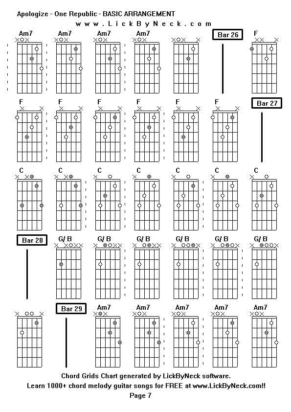 Chord Grids Chart of chord melody fingerstyle guitar song-Apologize - One Republic - BASIC ARRANGEMENT,generated by LickByNeck software.